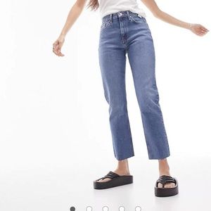 Topshop Straight Leg Jeans With Raw Hem Size 32